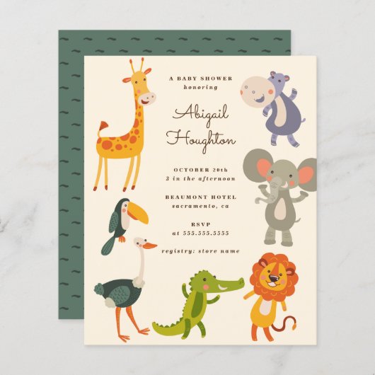 Budget Safari Oerwoud Animal Thmed Baby shower (Voorkant / Achterkant)