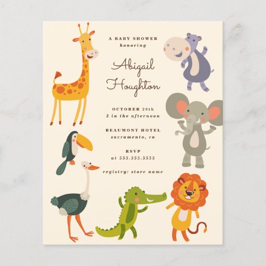 Budget Safari Oerwoud Animal Thmed Baby shower (Voorkant)