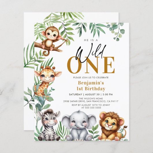 Budget Safari Wild One Animals 1e verjaardag Uitno (Voorkant / Achterkant)