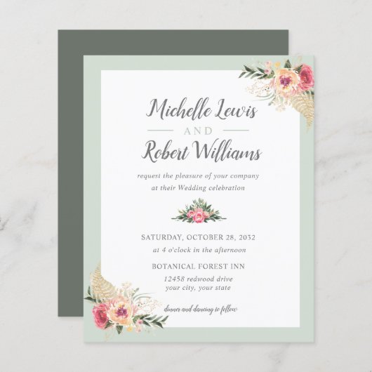 BUDGET  Sage and Pink Floral bruiloft (Voorkant / Achterkant)