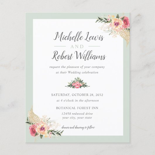 BUDGET Sage and Pink Floral bruiloft (Voorkant)
