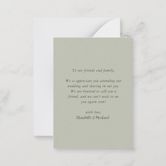 BUDGET Sage & Blush Floral Weddenschap Hartelijk d Notitiekaartje (Achterkant)