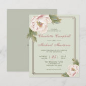 Budget Sage & Blush Peony Bloemenbruiloft Uitnodig (Voorkant / Achterkant)