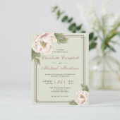 Budget Sage & Blush Peony Bloemenbruiloft Uitnodig (Staand voorkant)