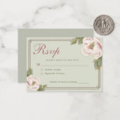 BUDGET Sage & Blush Peony Floral Wedding RSVP Notitiekaartje (Voorkant / Achterkant in situ)