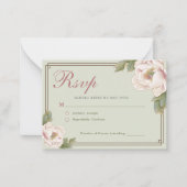 BUDGET Sage & Blush Peony Floral Wedding RSVP Notitiekaartje (Voorkant)
