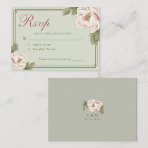 BUDGET Sage & Blush Peony Floral Wedding RSVP Notitiekaartje