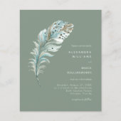 Budget Sage Boho Feather Minimal Wedding Invite (Voorkant)