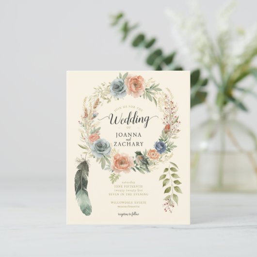 Budget Sage Boho Waterverf Floral Wedding Invite (Staand voorkant)