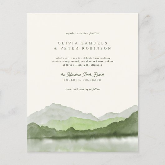 Budget Sage Boho Waterverf Mountain Foto Bruiloft (Voorkant)