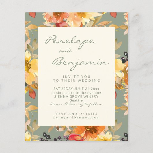 Budget Sage Botanical Waterverf Wedding Invite (Voorkant)