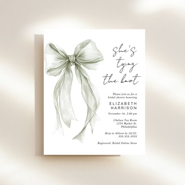 Budget Sage Bow Waterverf Vrijgezellenfeest Uitnod (Creator heeft geüpload)