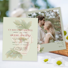 BUDGET Sage en Blush Floral Photo Wedding Invites