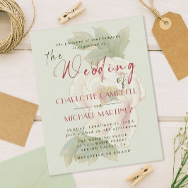 BUDGET Sage en Blush Floral Photo Wedding Invites
