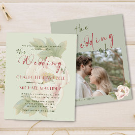 BUDGET Sage en Blush Floral Photo Wedding Invites