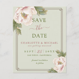 BUDGET Sage en Blush Floral Weddenschap Save the D Flyer