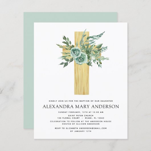 Budget Sage Eucalyptus Baptism Greenery Invitation (Voorkant / Achterkant)