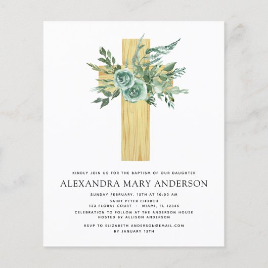 Budget Sage Eucalyptus Baptism Greenery Invitation (Voorkant)