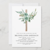 Budget Sage Eucalyptus Baptism Greenery Invitation Kaart (Voorkant)