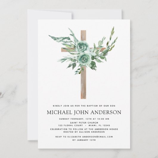 Budget Sage Eucalyptus Baptism Greenery Invitation Kaart (Voorkant)