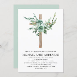 Budget Sage Eucalyptus Baptism Greenery Invitation Kaart
