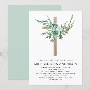Budget Sage Eucalyptus Baptism Greenery Invitation Kaart