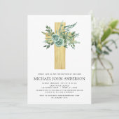 Budget Sage Eucalyptus Baptism Greenery Invitation Kaart (Staand voorkant)