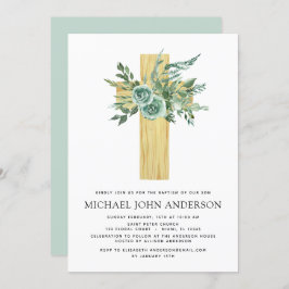Budget Sage Eucalyptus Baptism Greenery Invitation Kaart