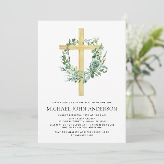 Budget Sage Eucalyptus Baptism Greenery Wreate Kaart (Staand voorkant)