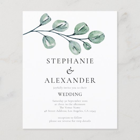 Budget Sage Eucalyptus QR Code Weddenschap uitnodi (Voorkant)