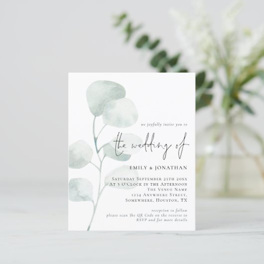 Budget Sage Eucalyptus QR Weddenschap (Staand voorkant)