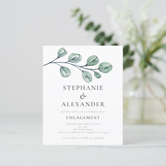 Budget Sage Eucalyptus Verloving Uitnodigen (Staand voorkant)