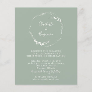 Budget Sage Floral Wreater Script Wedding Invite