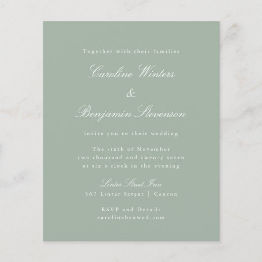 Budget Sage Formal Elegant Wedding Uitnodiging (Voorkant)