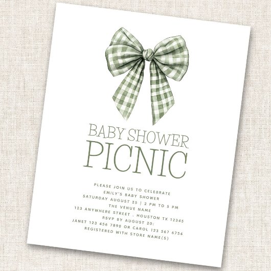 Budget Sage Gingham Bow Baby shower Picknick