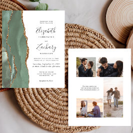 Budget Sage Green 4-Photo Wedding Invite