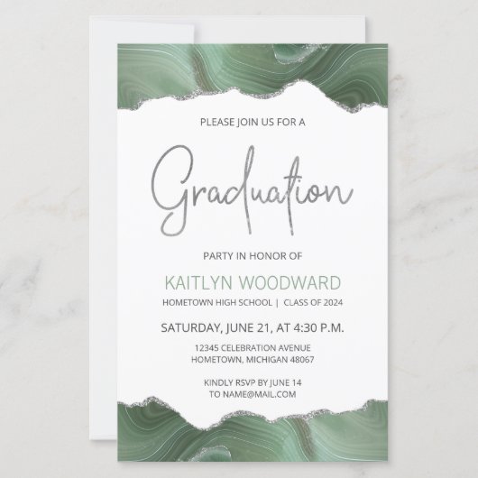Budget Sage Green Agate Graduation Party nodigt ui (Voorkant)