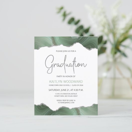 Budget Sage Green Agate Graduation Party nodigt ui (Staand voorkant)