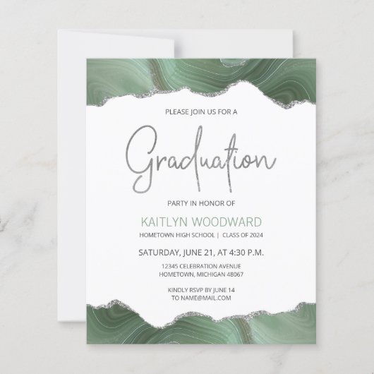 Budget Sage Green Agate Graduation Party nodigt ui (Voorkant)