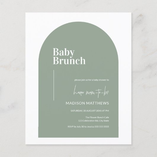 Budget Sage Green Arch Baby Brunch Baby shower Flyer (Voorkant)