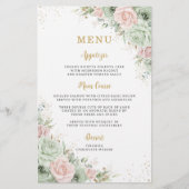 Budget Sage Green Blush Bloemen Menu Blad (Voorkant)