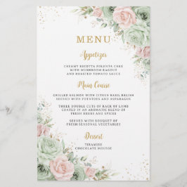 Budget Sage Green Blush Bloemen Menu Blad