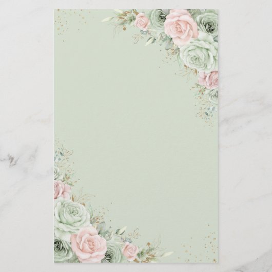 Budget Sage Green Blush Bloemen Menu Blad (Achterkant)