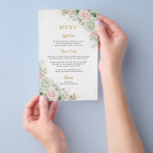 Budget Sage Green Blush Bloemen Menu Blad (Hand)