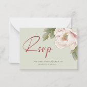 BUDGET Sage Green & Blush Peony Wedding RSVP Kaart Notitiekaartje (Voorkant)