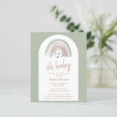 Budget Sage Green Boho Arch Baby shower Uitnodigin (Staand voorkant)