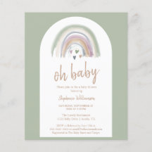 Budget Sage Green Boho Arch Baby shower Uitnodigin