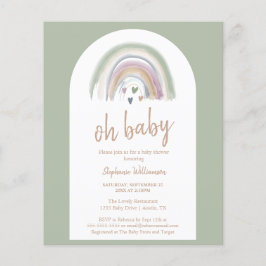 Budget Sage Green Boho Arch Baby shower Uitnodigin
