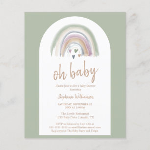 Budget Sage Green Boho Arch Baby shower Uitnodigin
