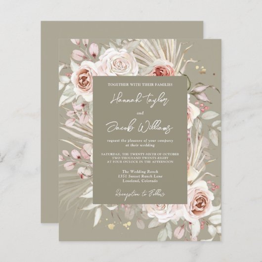 Budget Sage Green Boho Floral Wedding (Voorkant / Achterkant)